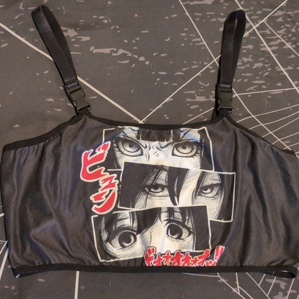 Anime Graphic Black Crop Top